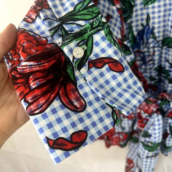 Massini Gingham Floral Boho Blouse Size Large Bold Cottage Core Whimsical - Picture 4 of 9